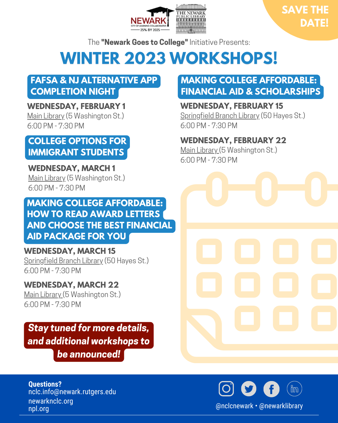 [Event Calendar] Winter 2023 Workshops!