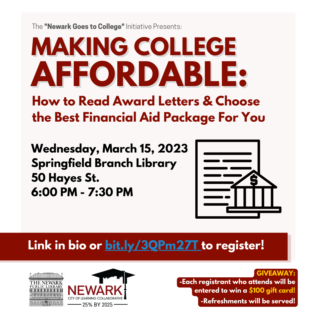 [Past Event] Making College Affordable: How To Read Award Letters and Choose The Best Financial Aid Package For You! (3/15/2023) @ Springfield